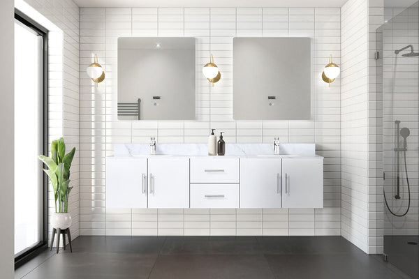 English Elm Glossy White Double Bath Vanity With 30" Led Mirrors - Modern Design & Ample Storage Solution! B2731S00555