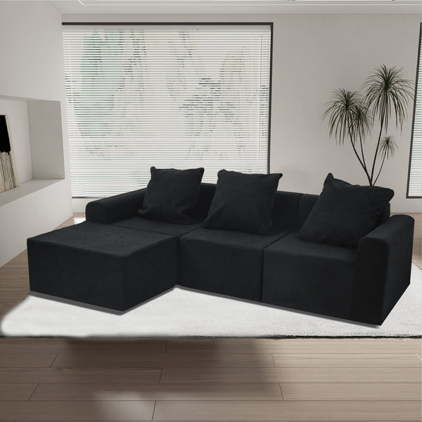 English Elm Convertible Modular Velvet Sectional Sofa Set Antique Black - CertiPUR-US Foam, Machine Washable Covers, Stain Resistant Comfort W3341P329088