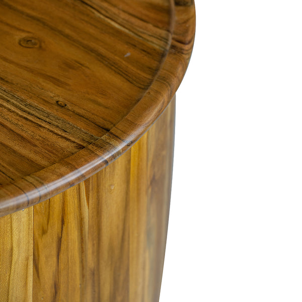English Elm 22x22x25" Drum Side Table With Tray Style Top - Mixed Materials, Tapered Base, Natural Finish for Living Rooms W2078P180411