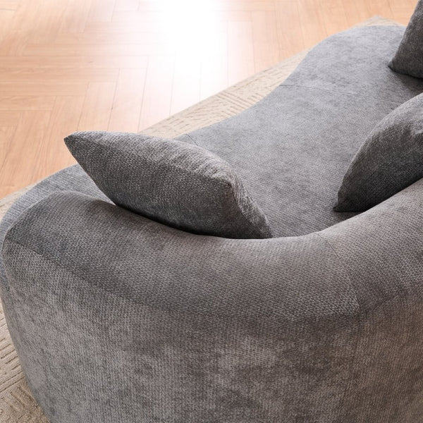 English Elm Crescent-shaped Chenille Sofa Curved Low-back Two-seater with Cloud-like Deep Cushions Gray W2012P375739