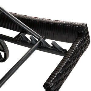 English Elm K&k Outdoor Wicker Reclining Chaise Set 2 Piece with Pull Out Tray Rolling Wheels Black+Brown N707P395515D