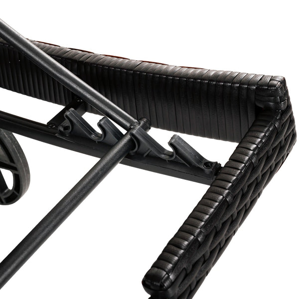 English Elm K&k Outdoor Wicker Reclining Chaise Set 2 Piece with Pull Out Tray Rolling Wheels Black+Brown N707P395515D