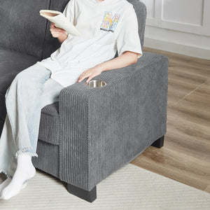 English Elm 83.86"Corduroy comfy sofa with resilient sponge & spring cushions, stylish modern 3-seater for living spaces Gray W1359P215066