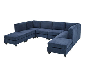 English Elm Faux Leather Modular Sectional Sofa Reconfigurable Pu Upholstery Living Room Dark Blue B2748S00181