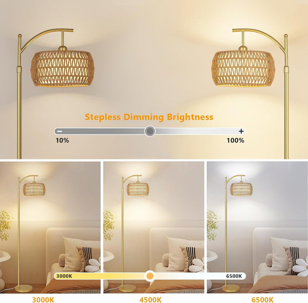 English Elm Arc Floor Lamp With Remote Control, Adjustable Height & Dimmable Led For Cozy Farmhouse Decor W2738P185404