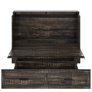 English Elm Queen Murphy Cabinet Bed Rustic Grey Farmhouse Style with Charging Station Storage W5271S00001