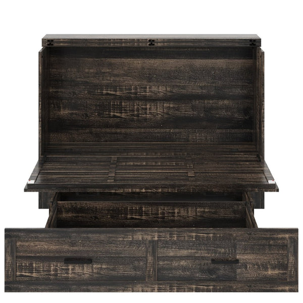 English Elm Queen Murphy Cabinet Bed Rustic Grey Farmhouse Style with Charging Station Storage W5271S00001