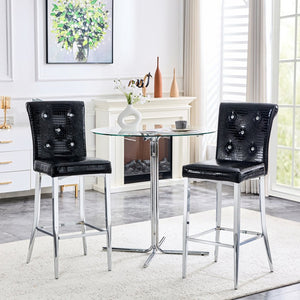 English Elm A Set of 2 Crocodile Embossed Pvc Barstools with Crystal Clasp Detail for Home Bars Black W3875P383114
