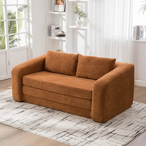 English Elm 71" Chenille Pull Out Sleeper Loveseat Convertible Floor Couch for Dorm or Guest Bedroom Orange W3118P388900