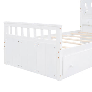 English Elm L-shaped Twin Loft Platform Bed with 7 Drawers Full Guardrails Kids White Pine LT000853AAK