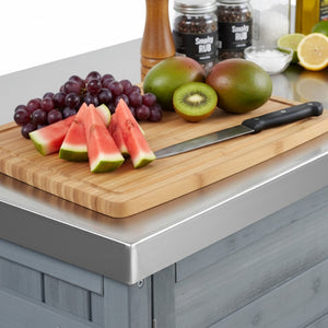 English Elm K&k Outdoor Rolling Kitchen Island Fir Wood Stainless Steel Top with Foldable Prep Station Grey+Blue N707P370276G