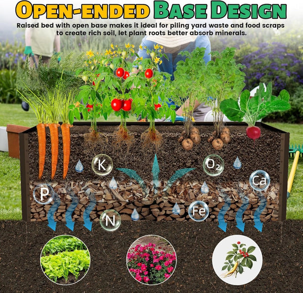 English Elm 6x3x1.5ft Galvanized Steel Raised Garden Bed Deep Root Planter for Yard Vegetables Brown W1859P430203