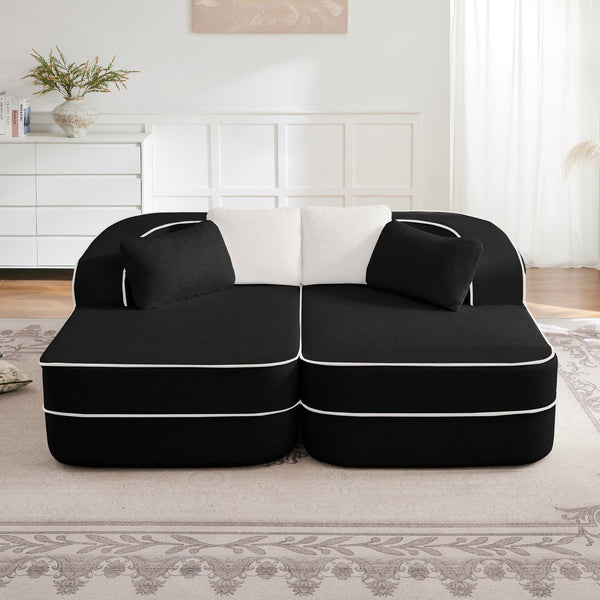 English Elm 77.2" Teddy Fabric Modular Sectional Sofa with Plush 32D Sponge, No Assembly, Cloud Comfort Black W714S01428