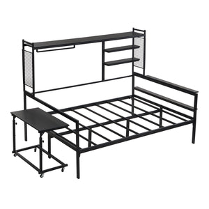 English Elm Full Size Metal Daybed With Movable Desk & Shelves – Stylish Space-Saving Solution For Small Rooms N737P199321B