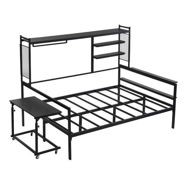 English Elm Full Size Metal Daybed With Movable Desk & Shelves – Stylish Space-Saving Solution For Small Rooms N737P199321B