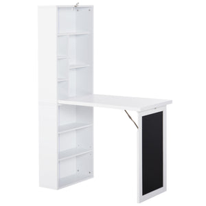 English Elm Homcom Space-Saving Fold-Out Writing Desk With Blackboard & Adjustable Shelf For Home Office Use W2225P217937