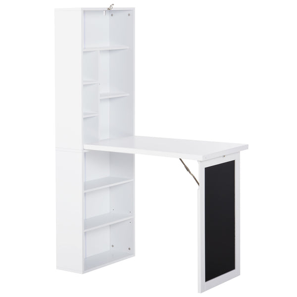 English Elm Homcom Space-Saving Fold-Out Writing Desk With Blackboard & Adjustable Shelf For Home Office Use W2225P217937