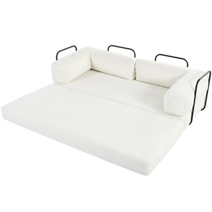 English Elm U_style Modular Corduroy Sectional Sofa Converts to Guest Bed for Apartment Living Beige WY000463AAA