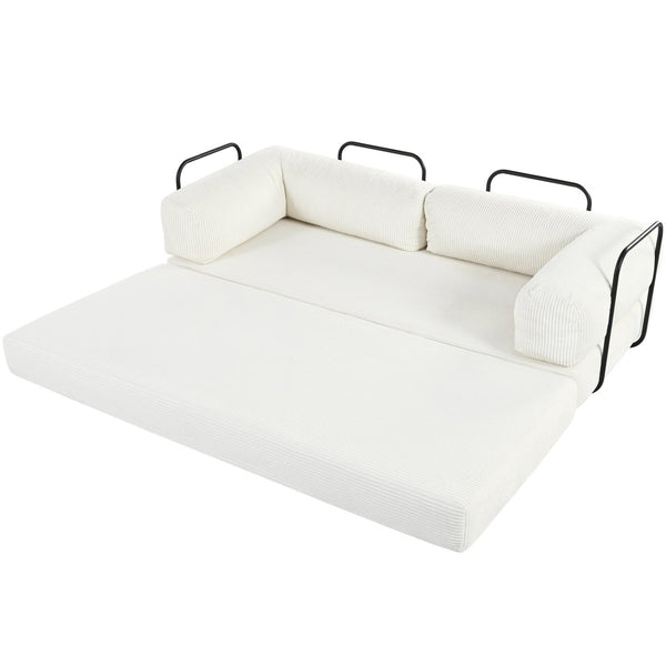 English Elm U_style Modular Corduroy Sectional Sofa Converts to Guest Bed for Apartment Living Beige WY000463AAA