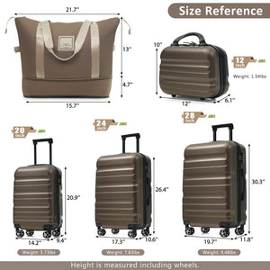 English Elm Hardshell Abs Four Piece Luggage Set with Spinner Wheels Tsa Lock Packing Cubes Brown N730P262653G