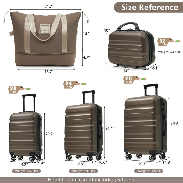 English Elm Hardshell Abs Four Piece Luggage Set with Spinner Wheels Tsa Lock Packing Cubes Brown N730P262653G