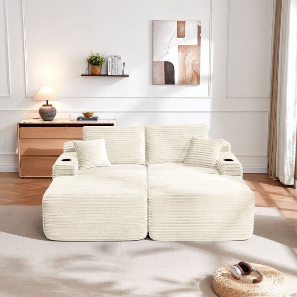 English Elm New1-69" Cloud Sectional Plush Fabric Double Chaise Sofa Deep Seat Modern Lounge W3975P500747