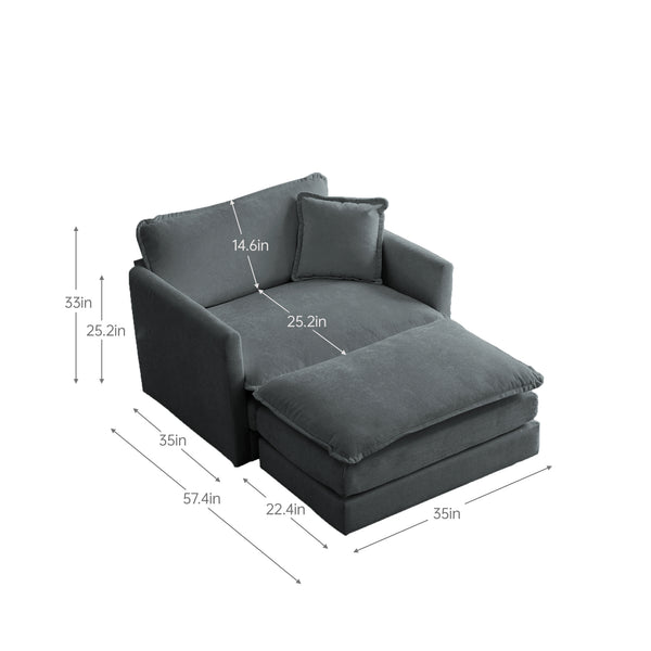 English Elm Modern Chenille Accent Chair with Ottoman — Versatile Modular Club Chair, Solid Wood Frame Comfort W714S00978