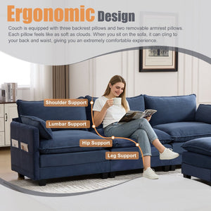English Elm United We Win Modular Corduroy Sectional with Ottoman Low Profile Living Room Couch Navy W1568S00261