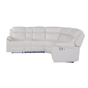 English Elm BLANCHE Plush Upholstered Left Arm Facing Sectional with Pillow-Top Arms, Manual Recline & Console Storage White 51.2 L x 33 W x 25.2 H B201S00381