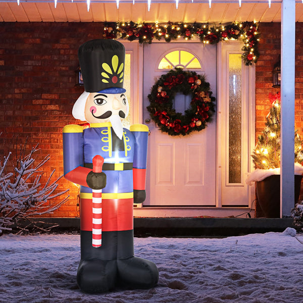 English Elm HOMCOM Inflatable 8ft Nutcracker Soldier with Scepter and LED Lights, Weather-Resistant Yard Décor Red W2225P229272