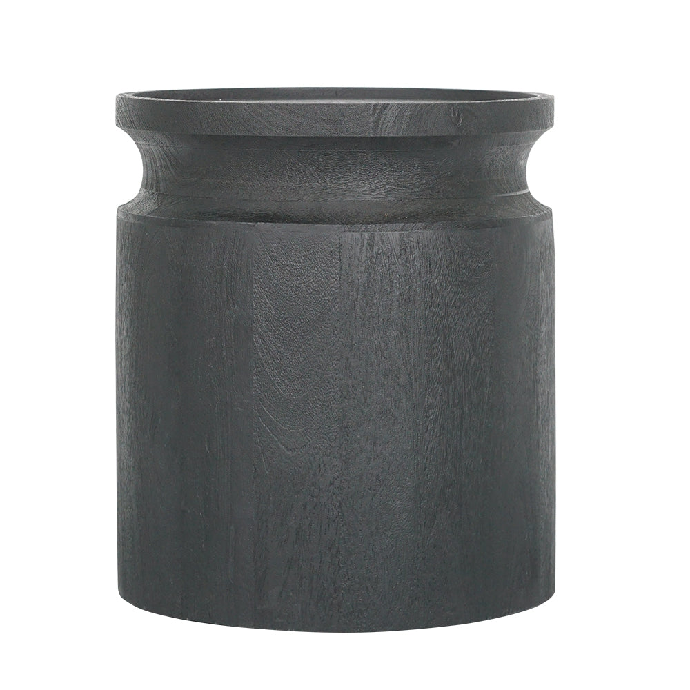 English Elm D14x16" Black Wooden Cylinder Side Table — Sculptural Round Nightstand with Subtle Grain, Versatile Accent Pedestal W2078P291442