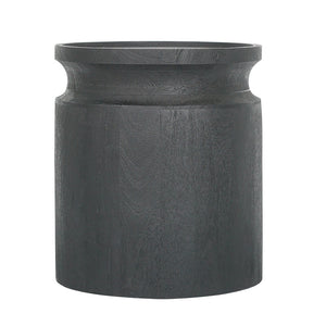 English Elm D14x16" Black Wooden Cylinder Side Table — Sculptural Round Nightstand with Subtle Grain, Versatile Accent Pedestal W2078P291442