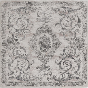 Unique Loom Finsbury Diana Machine Made Botanical Rug Gray, Ivory/Beige 7' 10" x 7' 10"