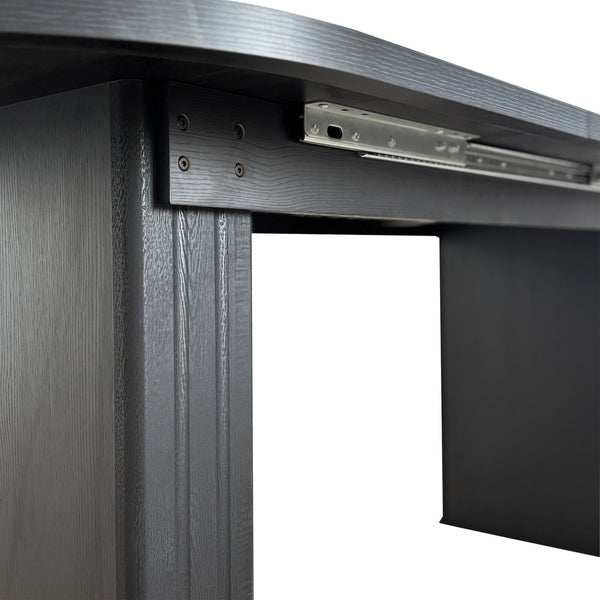 English Elm Kitchen extendable dining table with travertine-inspired melamine top, rounded edges, sturdy wooden base for family gatherings Black W1347S00016