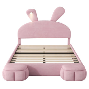 English Elm Full Full Size Upholstered Platform Bed with Cute Cartoon Ear Headboard, LED Light, Pink Velvet Cozy Retreat N709P195300H