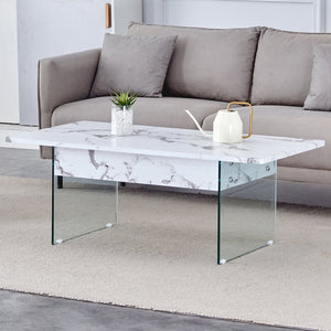 English Elm Multifunctional Lift Top Coffee Table with Tempered Glass Legs, Ergonomic Storage and Durable MDF Finish Transparent,White W2920P226076