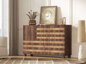 English Elm 55" Solid Walnut Buffet Sideboard Hand Carved Artisan Cabinet with Drawers and Doors W2977S00001