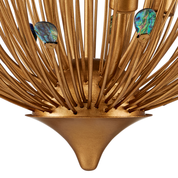 Delphos Chandelier - Elegant Nature-Inspired Fixture with Iridescent Paua Shells & Gold Finish