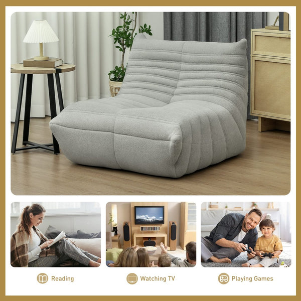 English Elm Bean Bag Floor Sofa Teddy Fleece Channel Tufted Foam Seat for Gaming Lounge T3971P405900