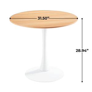 English Elm 31.5" Round Mdf Pedestal Dining Table Mid-century Modern Sculpted Base Seats Four Oak W234P405177