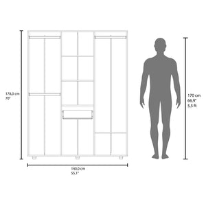 English Elm Armoire Elma Macadamia Beige – Engineered Wood Storage: Drawer, 2 Rods, 3 Shelves, 6-Leg Stability B092S00271