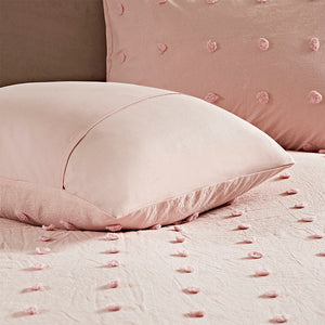 JLA Home Urban Habitat - Cotton Brooklyn Jacquard Duvet Set with Tufted Chenille Dots, Quilted Euro Shams & Pillows Pink UH12-0209