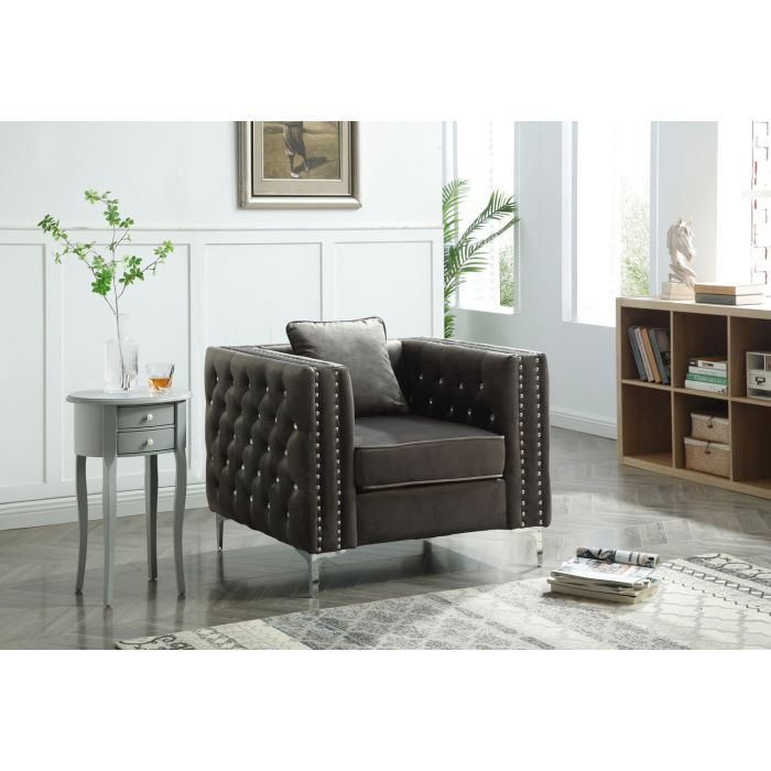 English Elm Paige Jeweled Tufted Gray Velvet Chair - KD Design, Chrome Legs, Durable Hardwood Frame, Easy Assemble B078108449