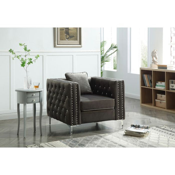 English Elm Paige Jeweled Tufted Gray Velvet Chair - KD Design, Chrome Legs, Durable Hardwood Frame, Easy Assemble B078108449
