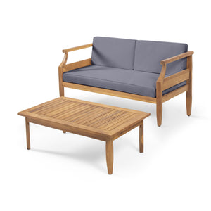 English Elm Christopher Knight Home® - Aston Acacia Wood Outdoor Loveseat Set with Water-Resistant Cushions and Mid-Century Modern Frame Teak 68891.00DGRY
