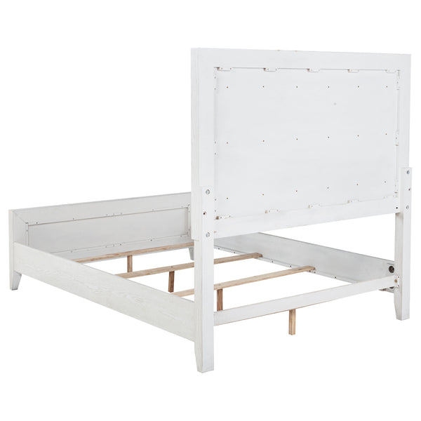 English Elm Inverness Distressed White Queen Bed with Padded Upholstered Headboard, Cottage Farmhouse Charm and Cozy Design B062S01343