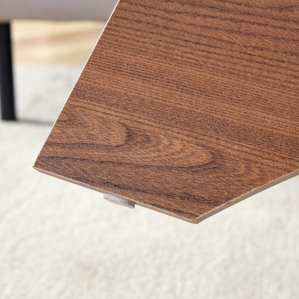 English Elm Oval Tempered Glass Coffee Table with Wood Grain Legs and Built-in Fan Tray Shelf W1151P256008