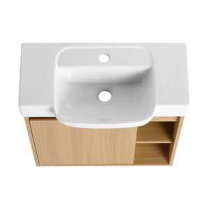 English Elm 24'' Floating Wall Mounted Bathroom Vanity with Ceramic Sink and Soft Close Cabinet Light Oak W999P426633
