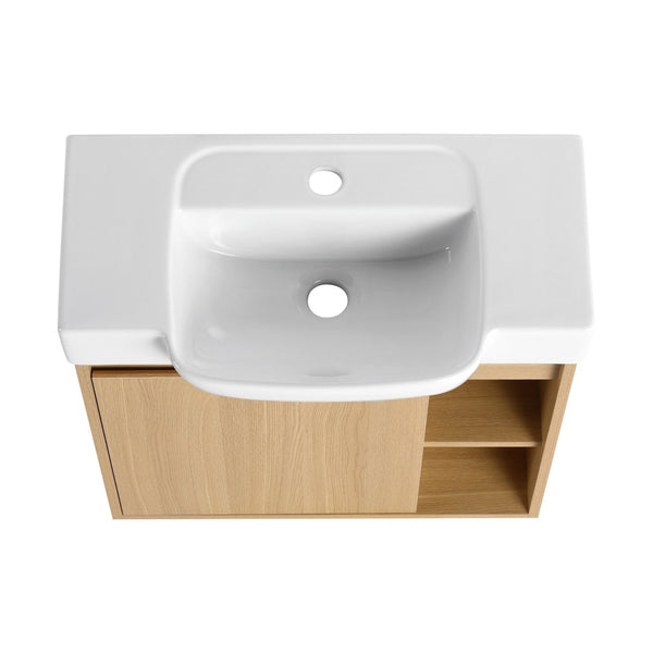 English Elm 24'' Floating Wall Mounted Bathroom Vanity with Ceramic Sink and Soft Close Cabinet Light Oak W999P426633