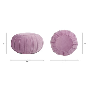 English Elm Pouffe 13" Round Pleated Accent Throw Pillow, Lavender Velvet